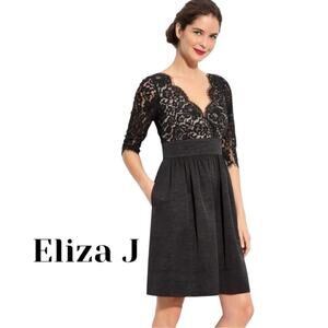 Eliza J Sheer Black Lace Feminine Chic Party Event Dress NWOT Size 2